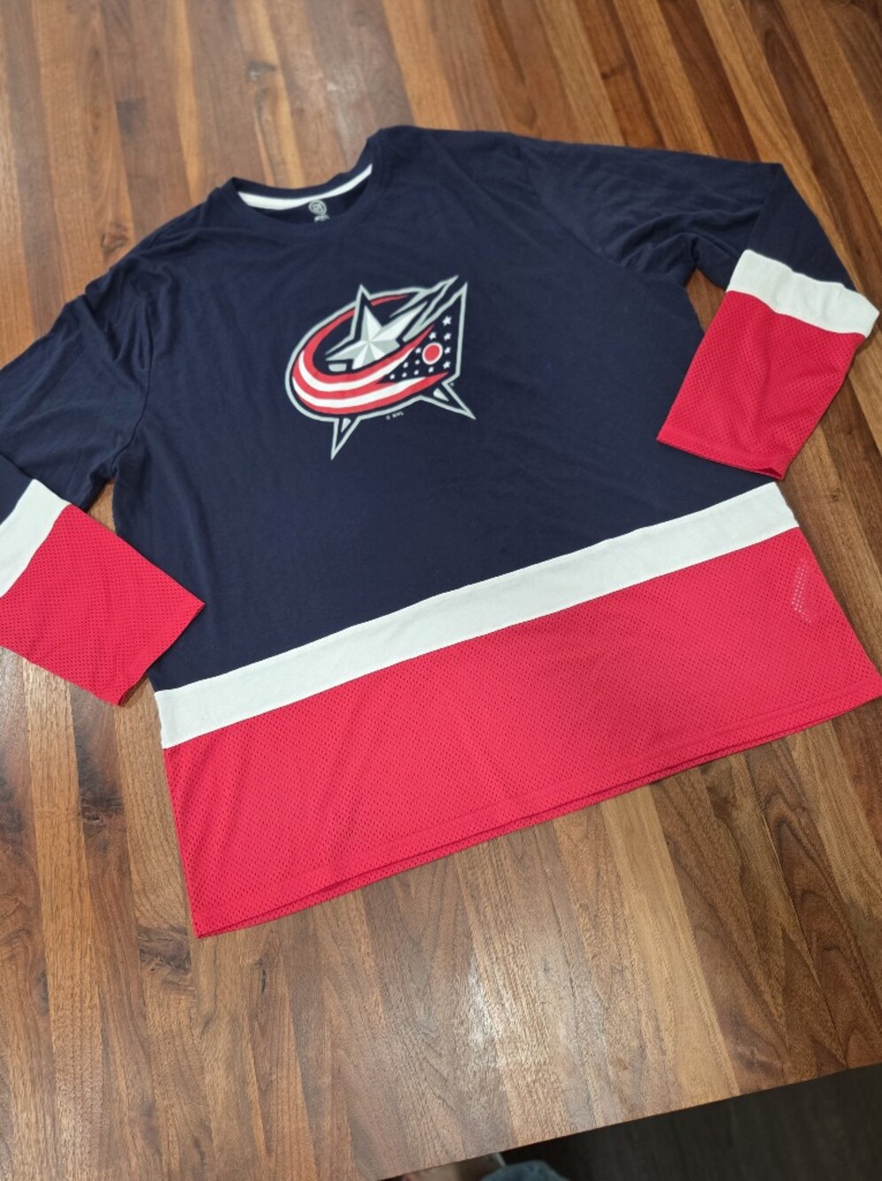 NHL Blue Jackets Long Sleeve Hockey Jersey Style Tee Sz 2XL